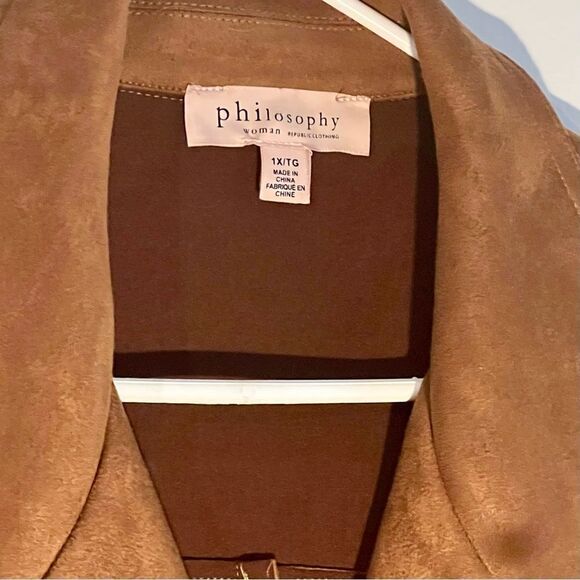 Philosophy Notch Lapel Jacket in Faux Suede size 1X tobacco color - Picture 4 of 6